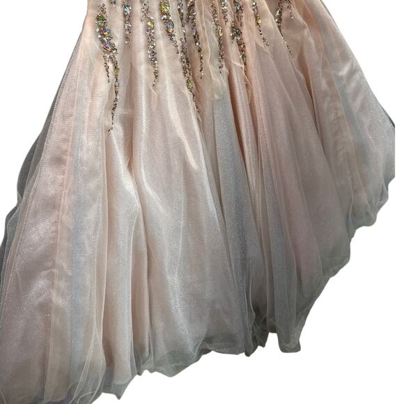 Light Peach Beaded Bodice Back Lace Up Formal Prom Pageant Dress Women 2 - Picture 7 of 12